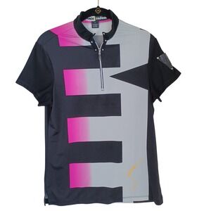 Jamie Sadock Womens Pink Grey Geometric Quarter Zip Golf Polo Shirt Small